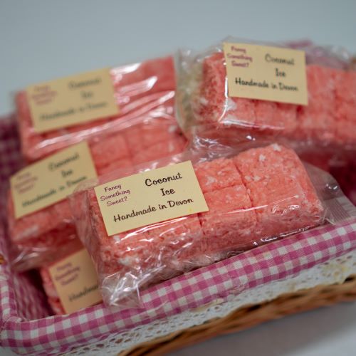 coconut ice in pink basket
